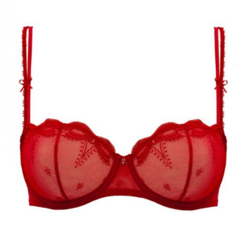 Marie Jo Red Sheer Embroidered Mesh Demi Bra